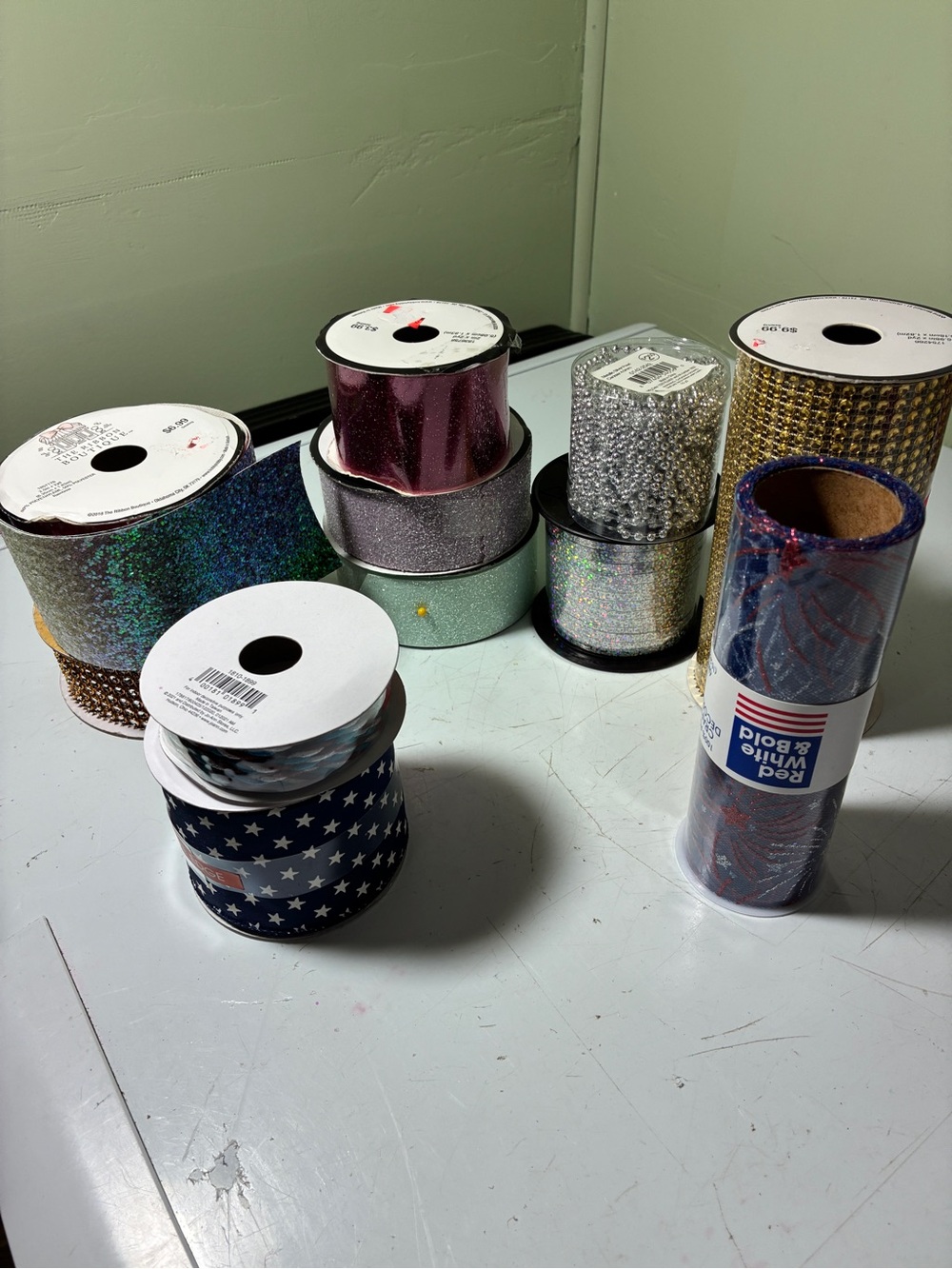 Red White & Bold Patriotic Ribbon and Assorted Glitter Ribbon Set - Multi-Color